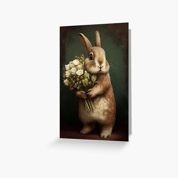 Item preview, Easter Bunny with Bouquet of Flowers Watercolor Painting - Beautiful Easter Greeting Card Design designed and sold by PixelView Media.