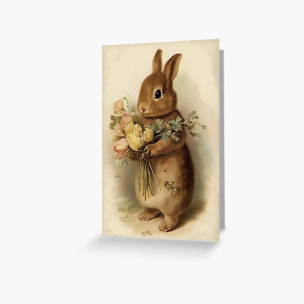 Item preview, Bunny with Bouquet of Flowers Watercolor Painting - Beautiful Easter Greeting Card Design designed and sold by PixelView Media.