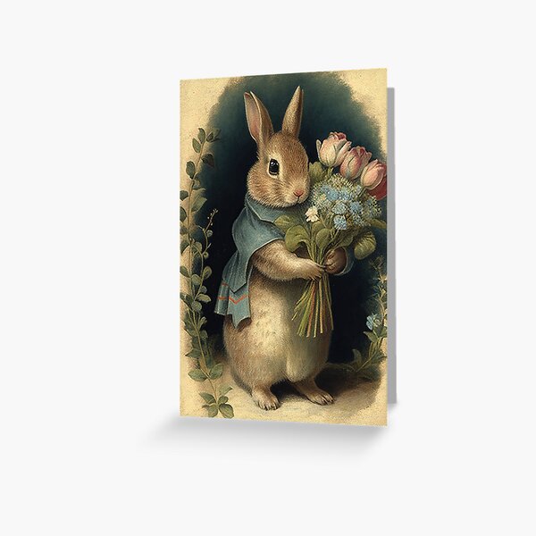 Item preview, Easter Bunny with Bouquet of Flowers Watercolor Painting - Beautiful Easter Greeting Card Design designed and sold by PixelView Media.