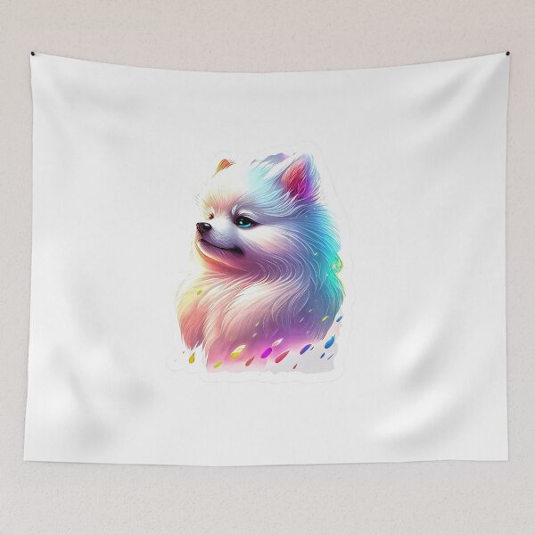 Item preview, Cute white blue-eyed Pomsky/Mini Husky Puppy digital art drawing for printables designed and sold by BHC-P.
