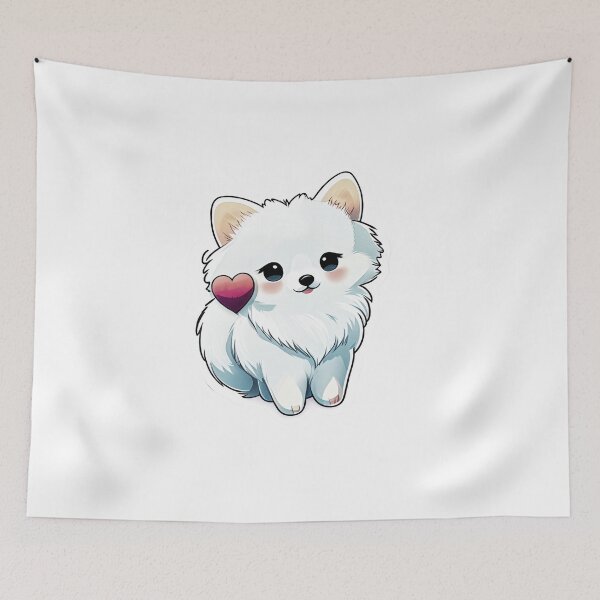 Item preview, Cute White blue-eyed Pomsky/Mini Husky Puppy digital art drawing for printables designed and sold by BHC-P.