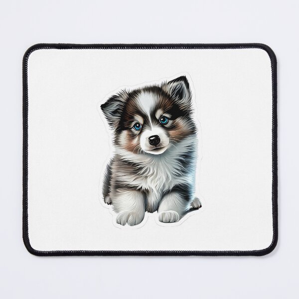 Item preview, Cute Silver blue-eyed Pomsky/Mini Husky Puppy digital art drawing for printables designed and sold by BHC-P.