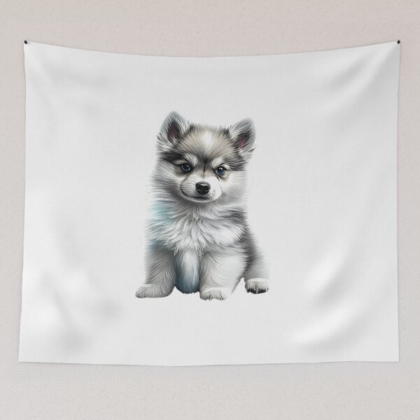 Item preview, Cute Silver blue-eyed Pomsky/Mini Husky Puppy digital art drawing for printables designed and sold by BHC-P.
