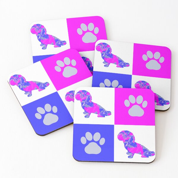 Item preview, Shihpoo Dog & Paw Print Crazy Hot Pink & Blue Swirls designed and sold by AMSonArt.