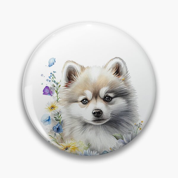 Item preview, Cute watercolor Silver blue-eyed Pomsky/Mini Husky Puppy digital art drawing for printables designed and sold by BHC-P.