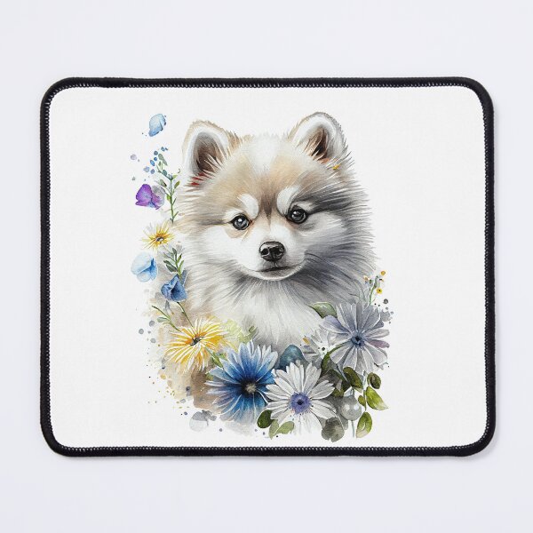 Item preview, Cute watercolor Silver blue-eyed Pomsky/Mini Husky Puppy digital art drawing for printables designed and sold by BHC-P.