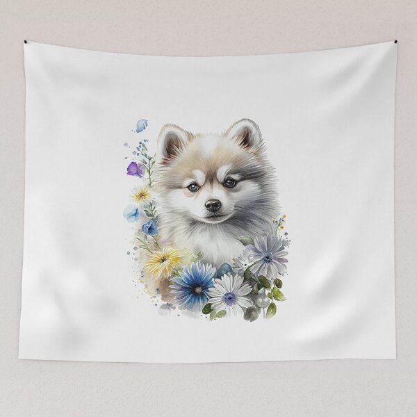 Item preview, Cute watercolor Silver blue-eyed Pomsky/Mini Husky Puppy digital art drawing for printables designed and sold by BHC-P.