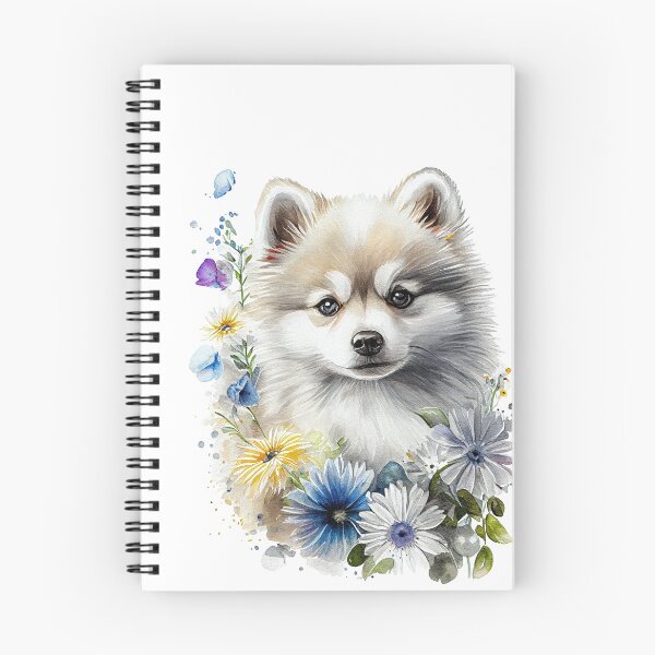 Item preview, Cute watercolor Silver blue-eyed Pomsky/Mini Husky Puppy digital art drawing for printables designed and sold by BHC-P.