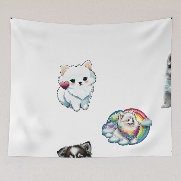 Item preview, Sticker bundle Cute White blue-eyed Pomsky/Mini Husky Puppy digital art drawing for printables designed and sold by BHC-P.