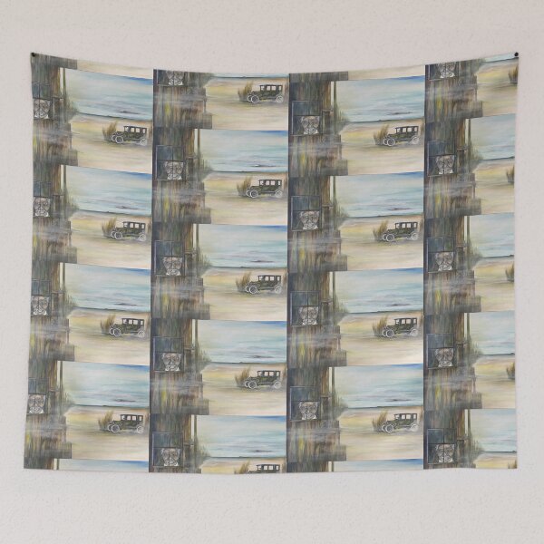 Item preview, Vintage Car, and Bike, Old Man in Wood Home, Sand horizon and Blue Skies Water-colour and Ink Painting By Robert Dillon  designed and sold by Layla Hindikka.