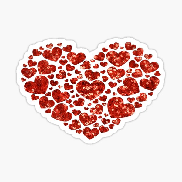 Sticker two red hearts with glitter for background of Valentine day 