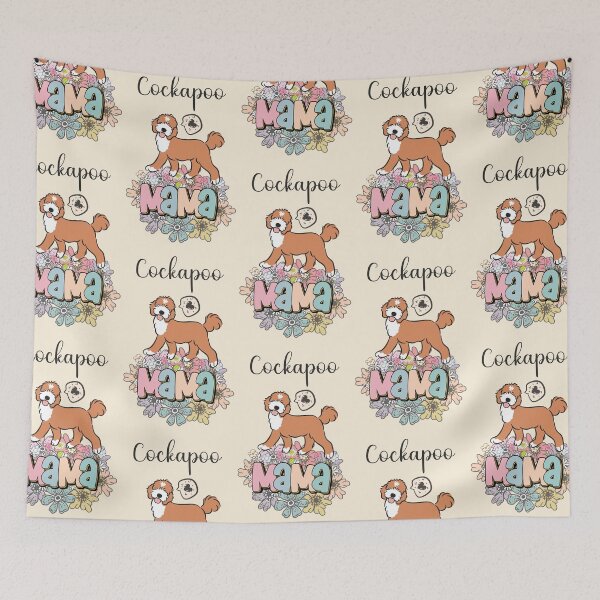Item preview, Red and White Cockapoo Mama  1 - beige designed and sold by Lulupainting.