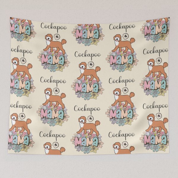 Item preview, Red and White Cockapoo Mama 4 - beige designed and sold by Lulupainting.