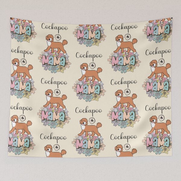 Item preview, Red and White Cockapoo Mama  5 - beige designed and sold by Lulupainting.