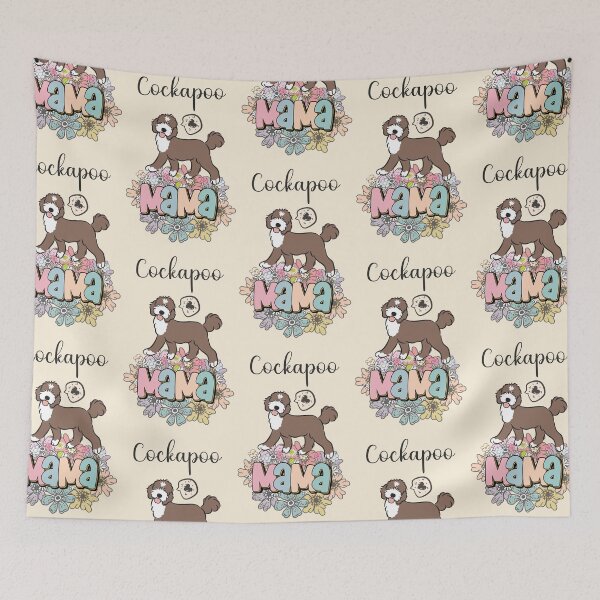 Item preview, White and Chocolate Brown Cockapoo Mama 1 - beige designed and sold by Lulupainting.