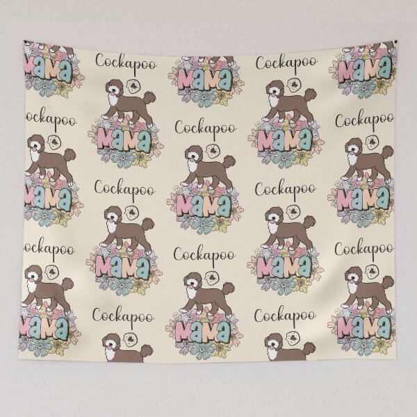 Item preview, White and Chocolate Brown Cockapoo Mama 2 - beige designed and sold by Lulupainting.
