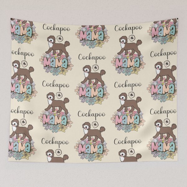 Item preview, White and Chocolate Brown Cockapoo Mama 3 - beige designed and sold by Lulupainting.