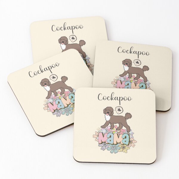 Item preview, White and Chocolate Brown Cockapoo Mama 4 - beige designed and sold by Lulupainting.