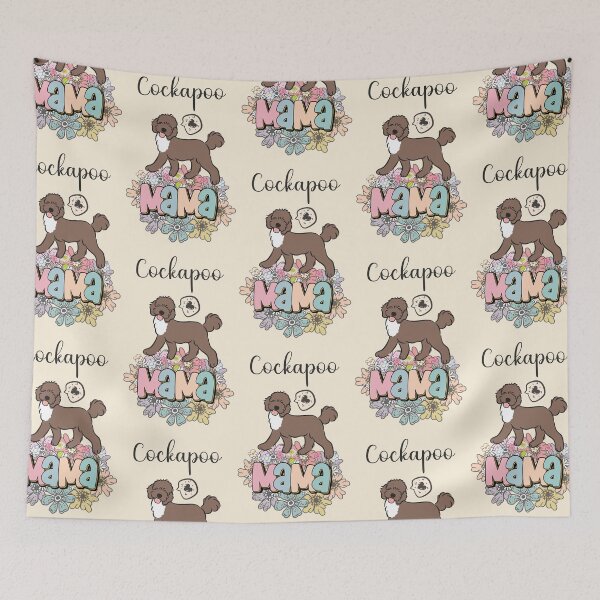 Item preview, White and Chocolate Brown Cockapoo Mama 4 - beige designed and sold by Lulupainting.