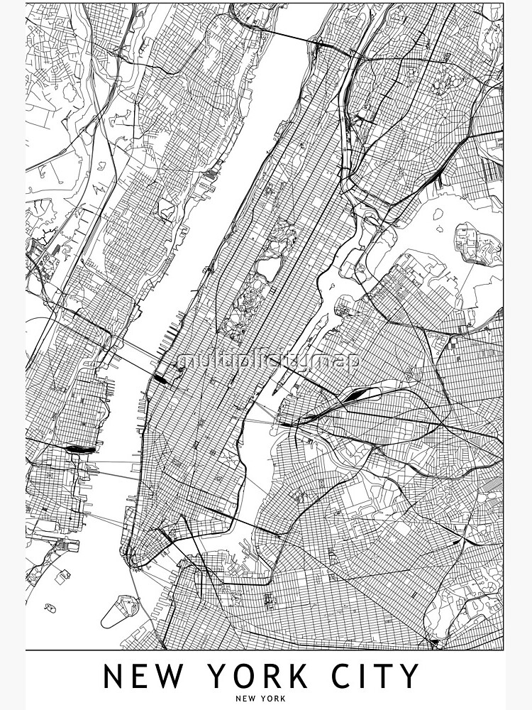 Thumbnail 2 of 2, Art Board Print, New York White Map designed and sold by multiplicitymap.