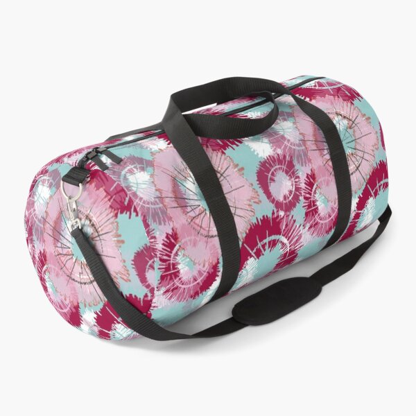 Item preview, "Flower Circles" abstract floral, red, pink on blue designed and sold by ncxadair.