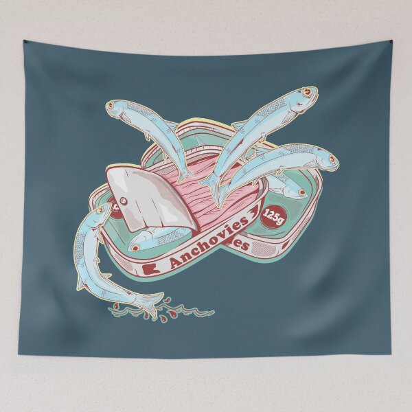 Item preview, Anchovies escaping a fish tin designed and sold by piedaydesigns.