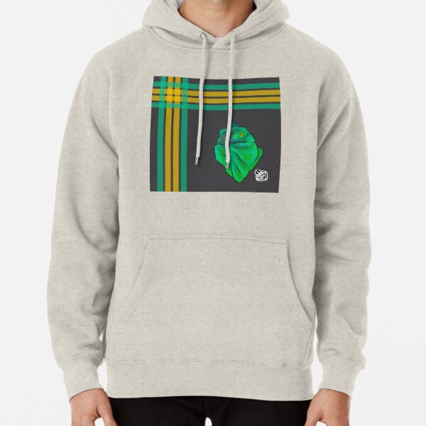 Teal and Green Iguana Plaid Pullover Hoodie