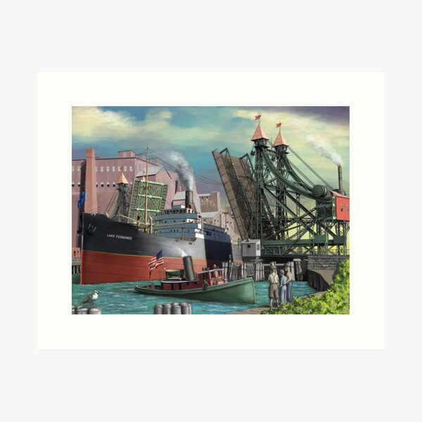 Item preview, Lake Fernando Passing Jackknife Bridge designed and sold by abbottoons.