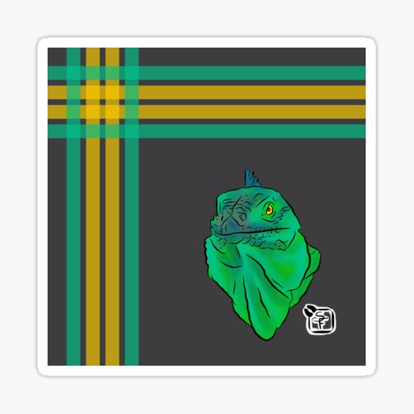 Teal and Green Iguana Plaid Sticker