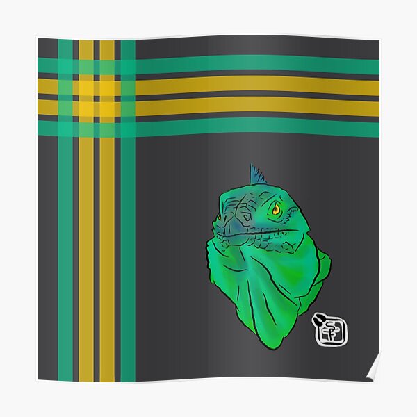 Teal and Green Iguana Plaid Poster