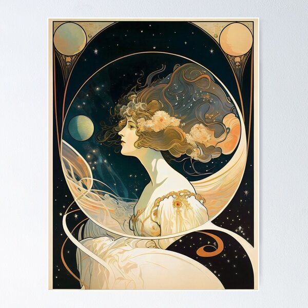 Item preview, Girl In Space Art Nouveau Alphonse Mucha Inspired Design designed and sold by entwithanaxe.