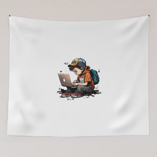Item preview, Young Boy Using Laptop Computer for Learning and Education designed and sold by devtshirts.