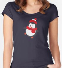 Cute Penguin on Ice Skates Women's Fitted Scoop T-Shirt