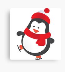 Cute Penguin on Ice Skates Canvas Print
