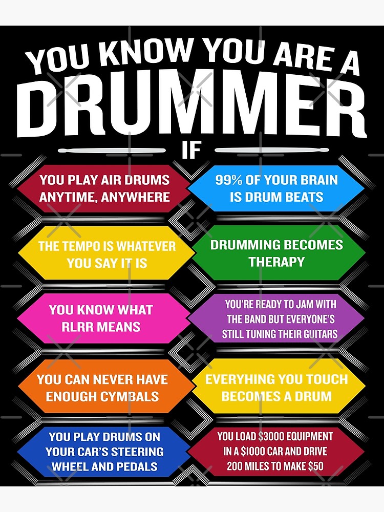 "You're A Drummer If Funny Drum Quote Top 10 Signs" Photographic Print