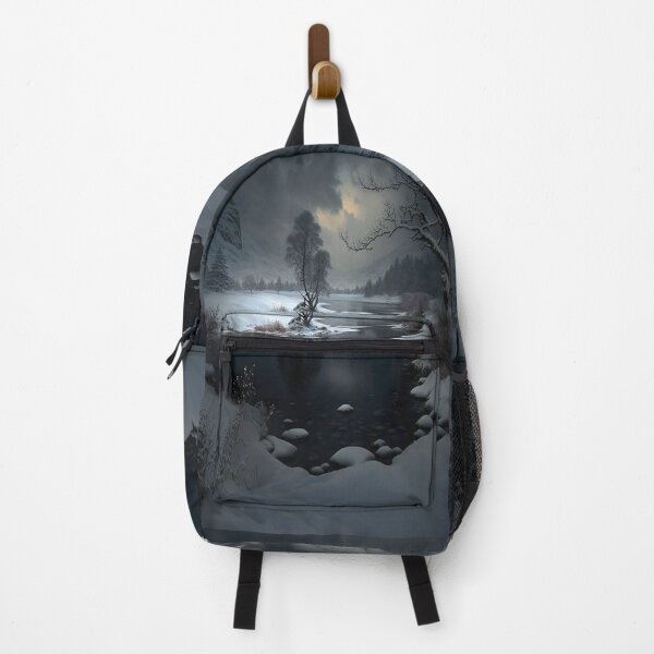 Item preview, Landscape of winter lake in mountain valley - eerie nights designed and sold by UmagineArts.