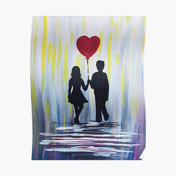 Valentine Couple With Heart Balloon Poster