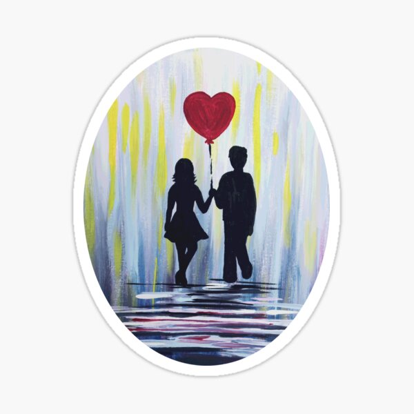 Valentine Couple With Heart Balloon Sticker