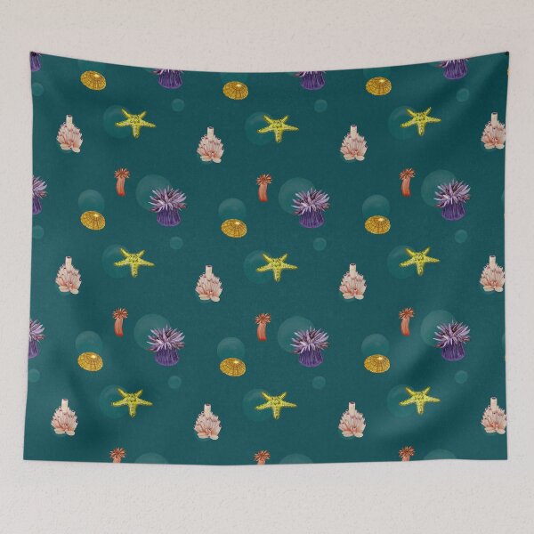 Item preview, Water plant seashell sea blue pattern watercolor designed and sold by Yana Mustafina | Boho Soulful Designs.