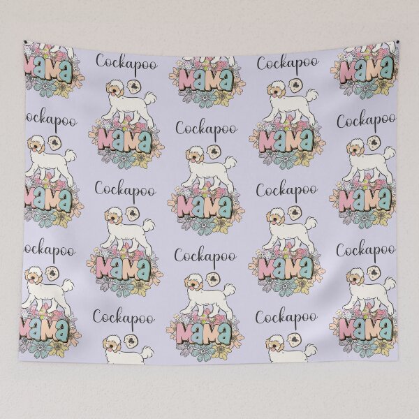 Item preview, White and Apricot Cream Golden Cockapoo Mama 6 - lilac designed and sold by Lulupainting.