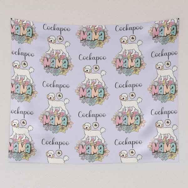 Item preview, White and Apricot Cream Golden Cockapoo Mama 7 - lilac designed and sold by Lulupainting.