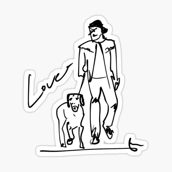 A man taking a walk with his dog. Sticker