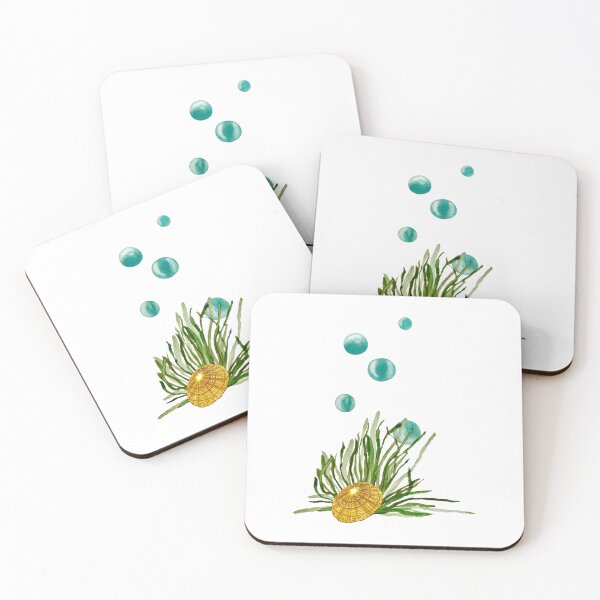 Item preview, Seaweed bubbles shell ocean sea watercolor sketch designed and sold by Yana Mustafina | Boho Soulful Designs.
