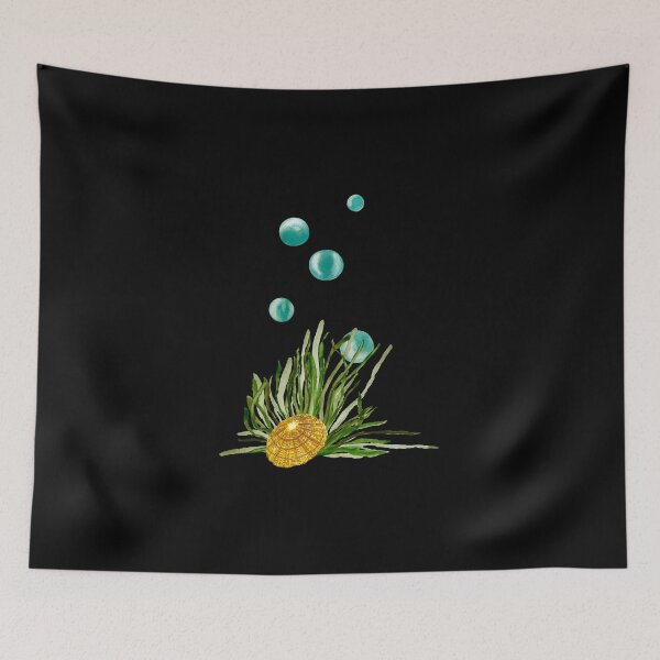 Item preview, Seaweed bubbles shell ocean sea watercolor sketch black designed and sold by Yana Mustafina | Boho Soulful Designs.