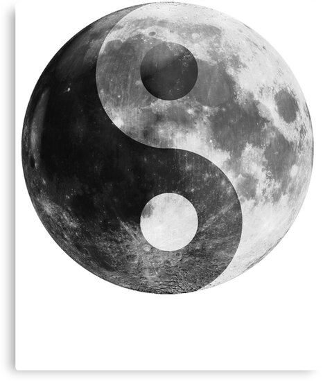 "Moon Ying Yang Symbol, Full Moon Luna" Metal Print by madeulaugh