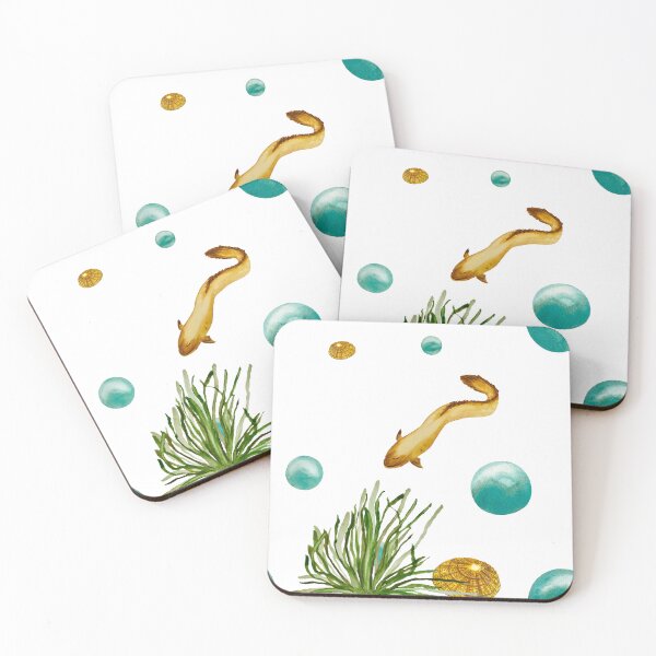 Item preview, Seaweed eel bubbles shell a watercolor sketch  designed and sold by Yana Mustafina | Boho Soulful Designs.