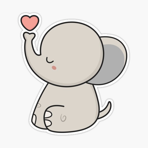 Kawaii Cute Elephant and Bird - Cute - Sticker