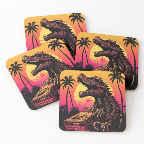 Artikelvorschau, Synthwave-Dinosaurier-Skelett entworfen und verkauft von Nightarcade.
