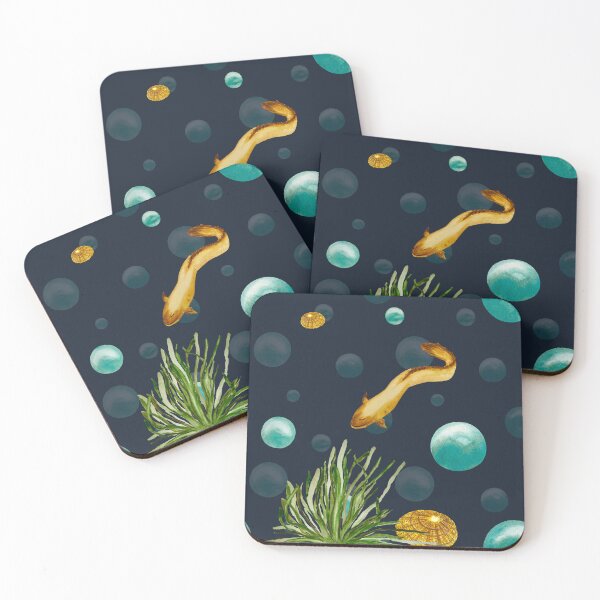 Item preview, Seaweed eel bubbles shell blue watercolor sketch  designed and sold by Yana Mustafina | Boho Soulful Designs.