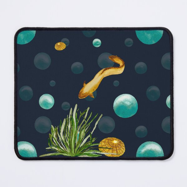 Item preview, Seaweed eel bubbles shell blue watercolor sketch  designed and sold by Yana Mustafina | Boho Soulful Designs.